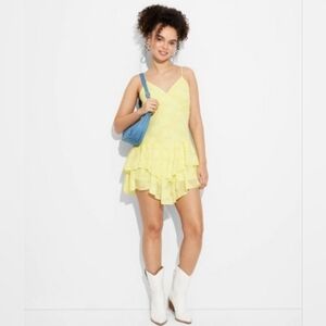*Women's Triangle Cup Tiered Mini Skater Dress, Wild Fable, Yellow,Sz M